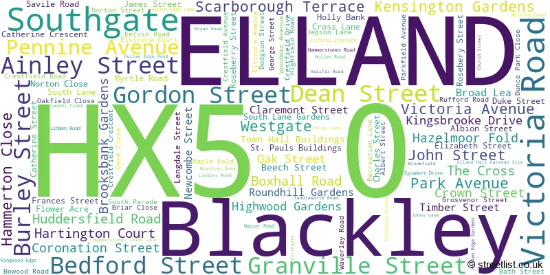 A word cloud for the HX5 0 postcode